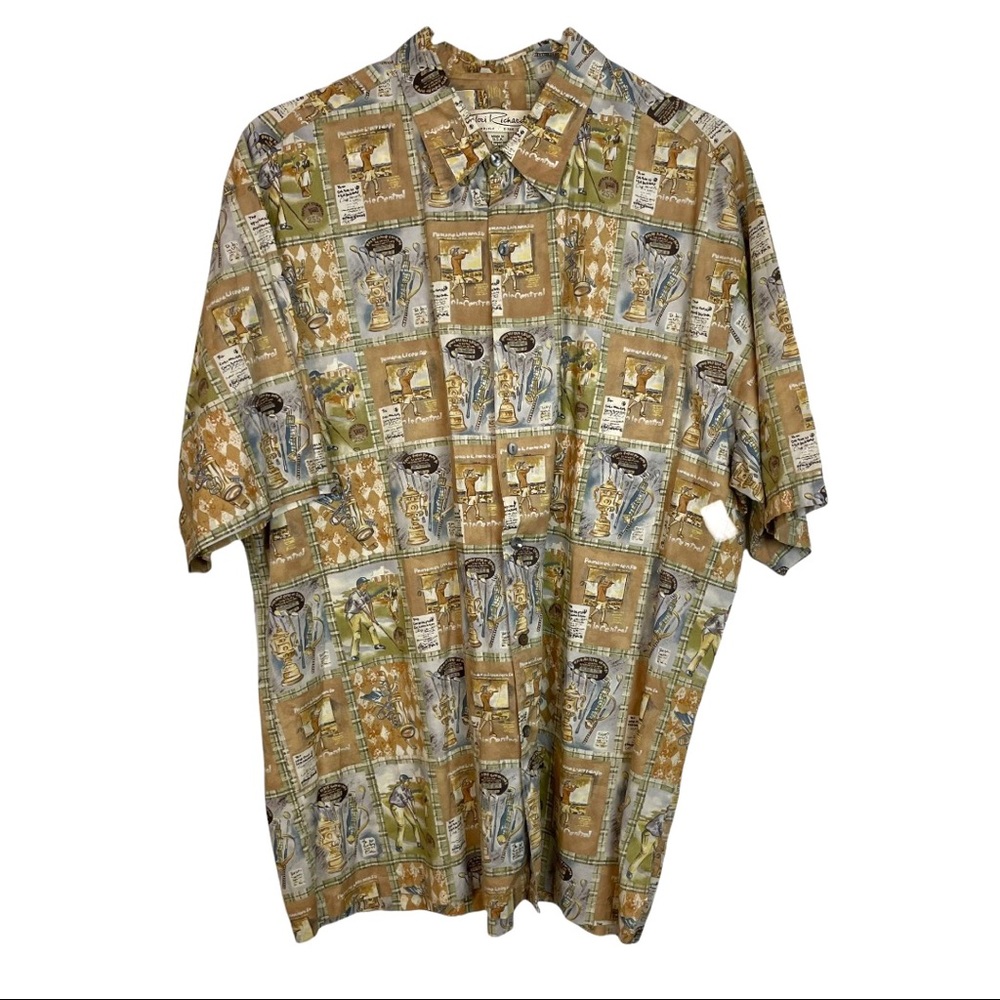 VINTAGE Men's Golf Print Hawaiian Shirt Size XL C14